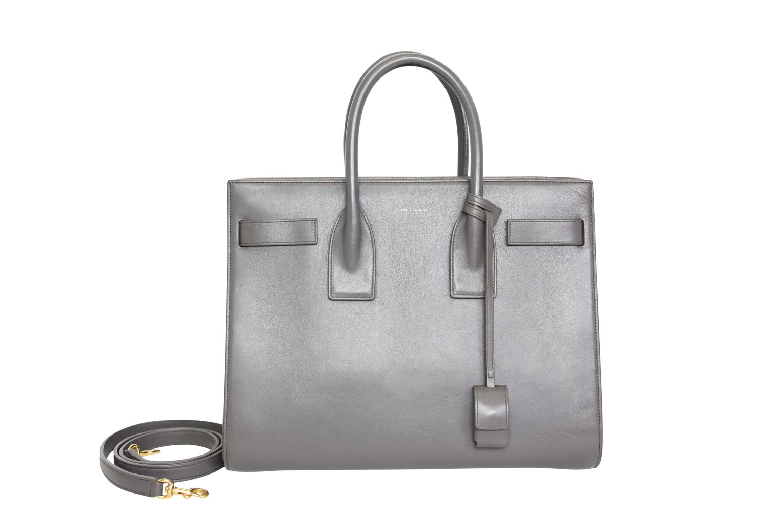 Saint Laurent Sac de Jour Small Tote, Gray Leather and Gold Hardware, Preowned in Dustbag WA001