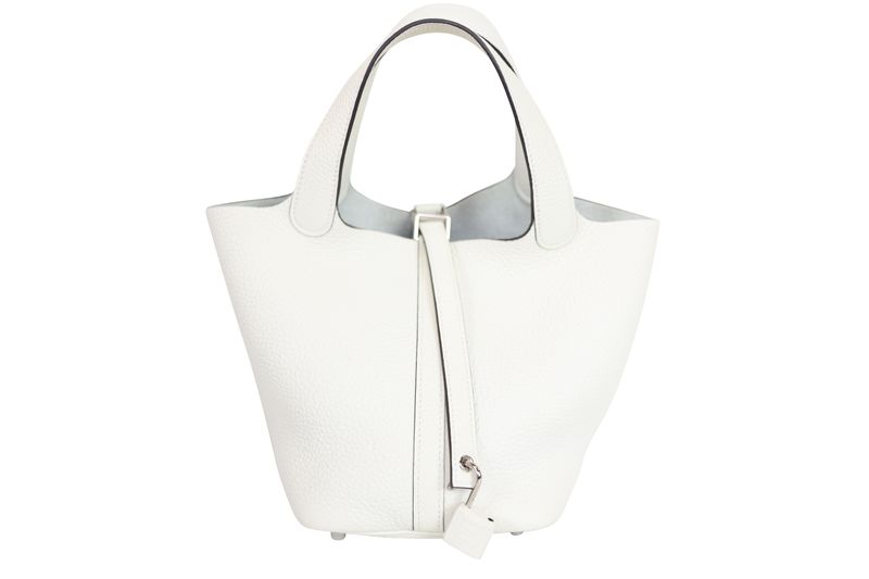 Hermes Picotin 18, New White Clemence Bull Calf and Palladium Hardware, Stamp B 2023, Preowned in Box WA001