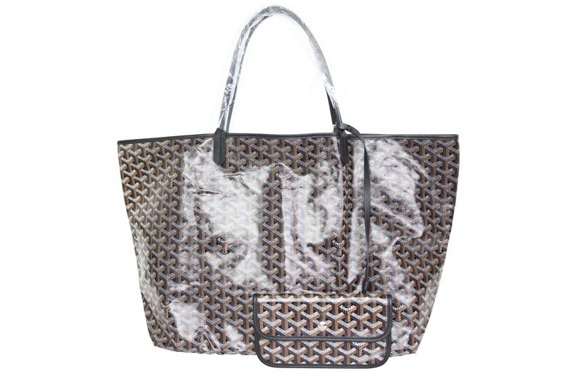 Goyard Saint Louis GM Tote, Black Goyardine Canvas and Chevroches Calfskin with Palladium Hardware, New No Dustbag WA001