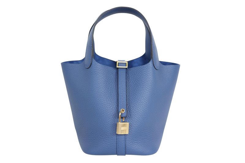Hermes Picotin 18, Bleu Tie Clemence Bull Calf and Gold Hardware, Stamp K 2025, New in Box WA001