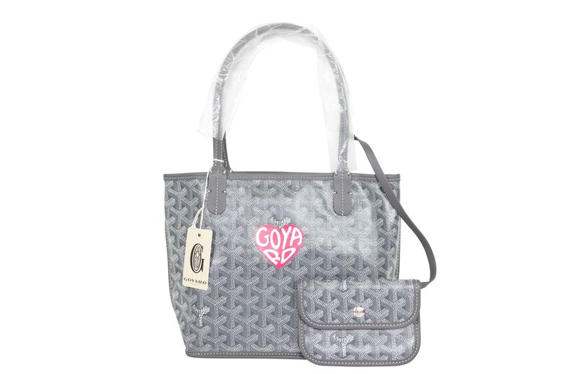 Goyard Anjou Reversible Mini Tote, Gray Goyardine Canvas and Chevroches Calfskin with Palladium Hardware, New in Dustbag WA001