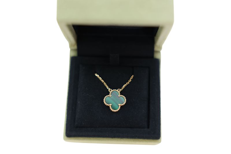 Van Cleef & Arpels Vintage Alhambra Pendant Necklace, 18k Yellow Gold and Malachite, Preowned in Box WA001