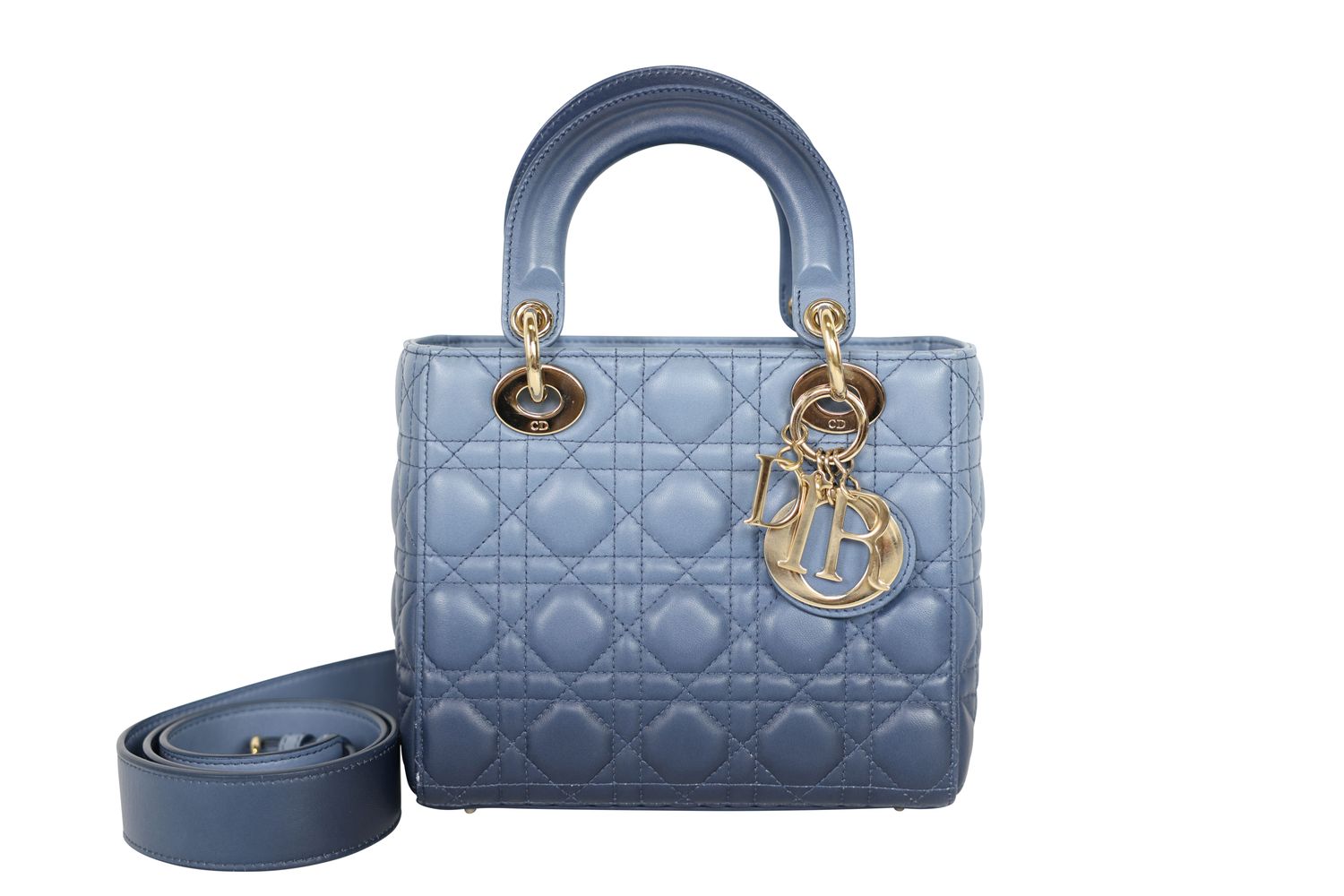 Christian Dior Lady Dior Medium Bag, Blue Ombre Cannage Lambskin and Gold Hardware, Preowned in Box WA001