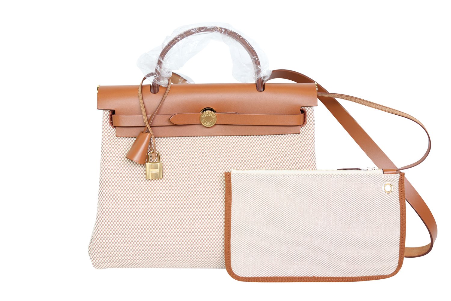 Hermes Herbag Zip 31, Ecru Beige Viking Canvas and Fauve Hunter Cowhide with Gold Hardware, B 2023 Stamp, New in Box WA001