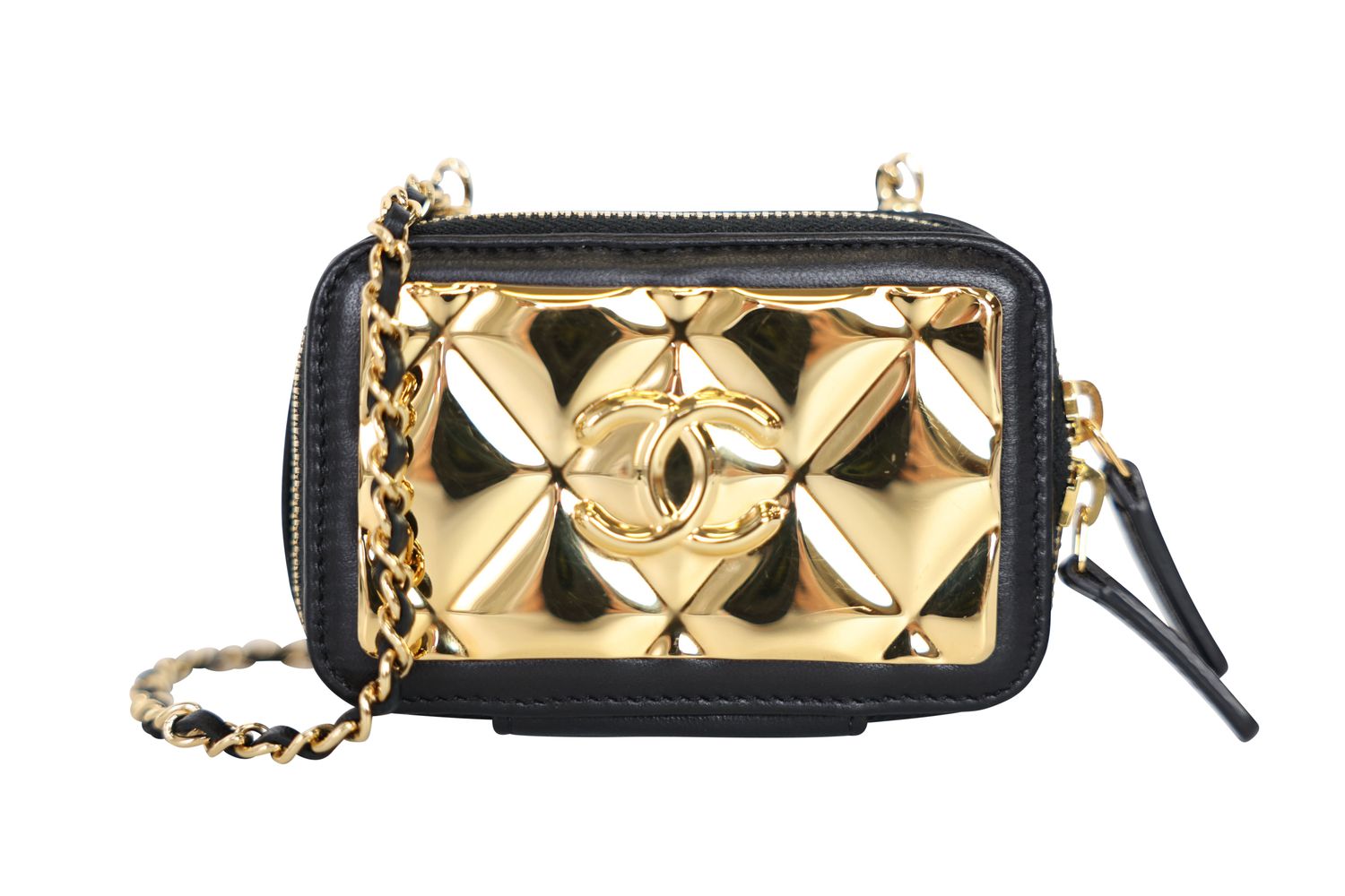 Chanel Vanity Case Mini Bag, Black Lambskin and Gold Hardware, Prreowned in Box WA001