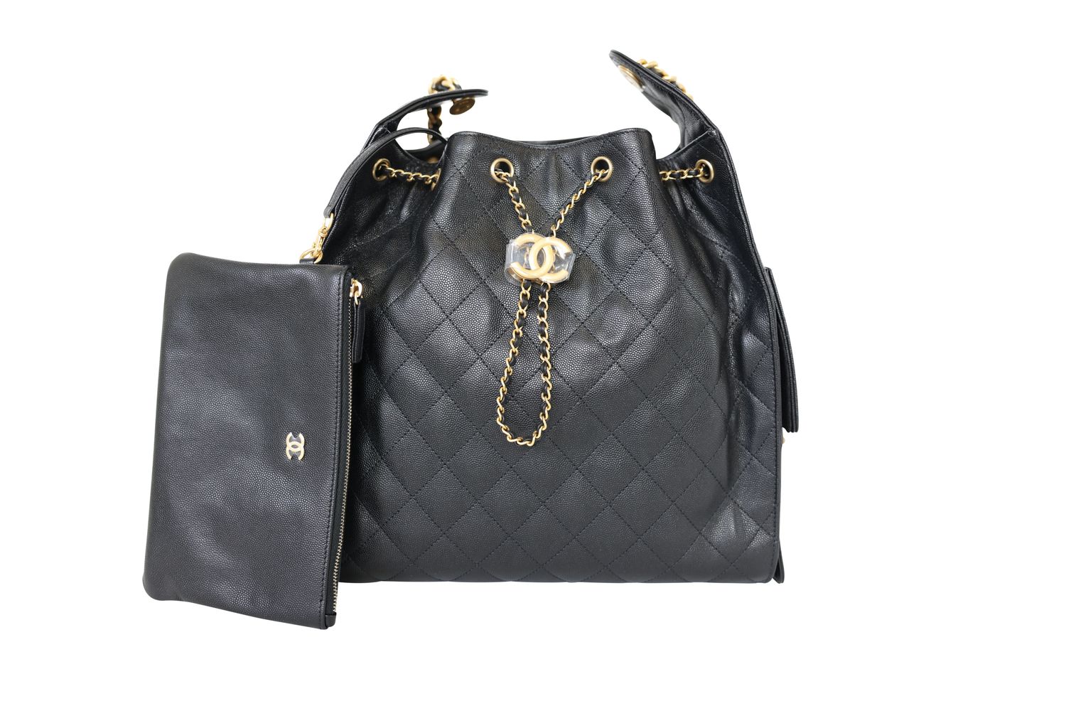 Chanel 25 Medium Hobo Bag, Black Quilted Caviar Leather and Gold Hardware, New in Box KJRB001