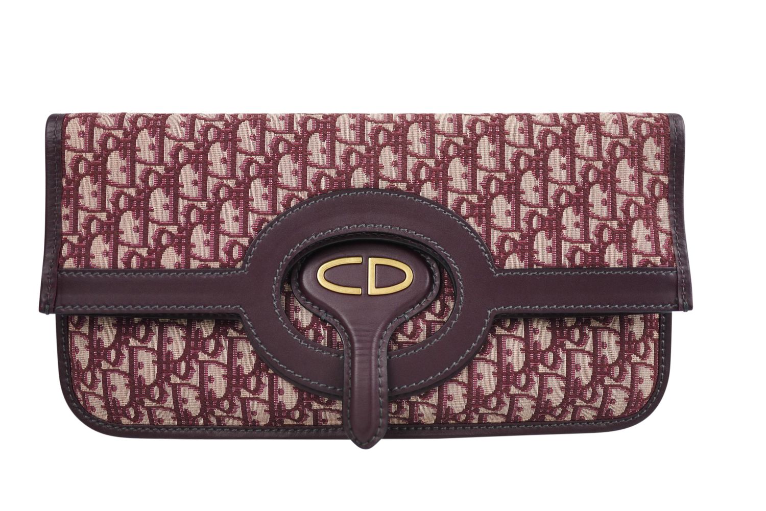 Christian Dior, Burgundy Foldover Clutch, Preowned No Dustbag GA001