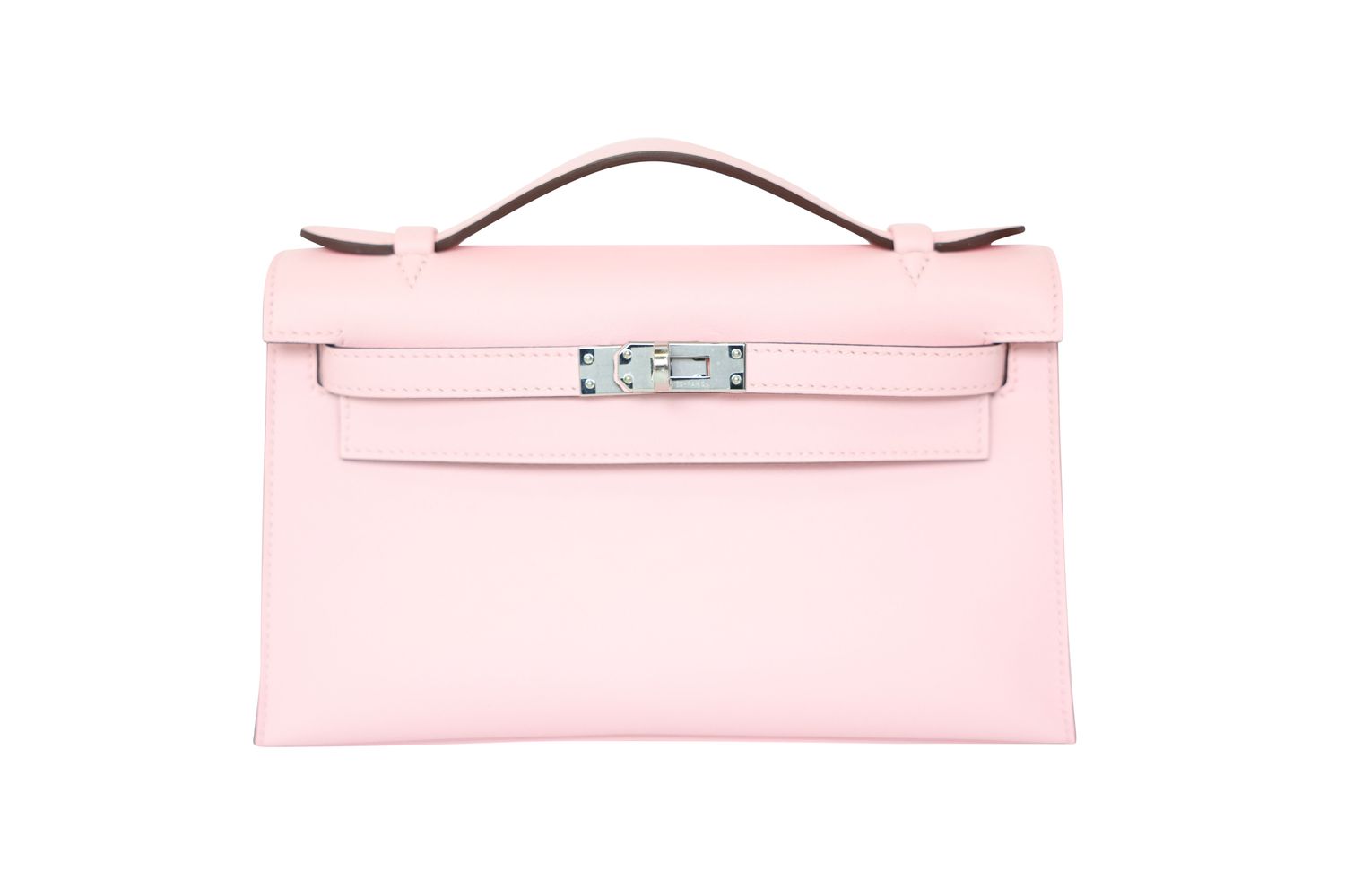 Hermes Kelly Pochette, Pink Rose Sakura Swift with Palladium Hardware, W 2024, New in Box KJRB001