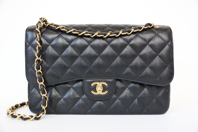Chanel Classic Jumbo, Black Caviar with Gold Hardware, Preowned in Box MA001