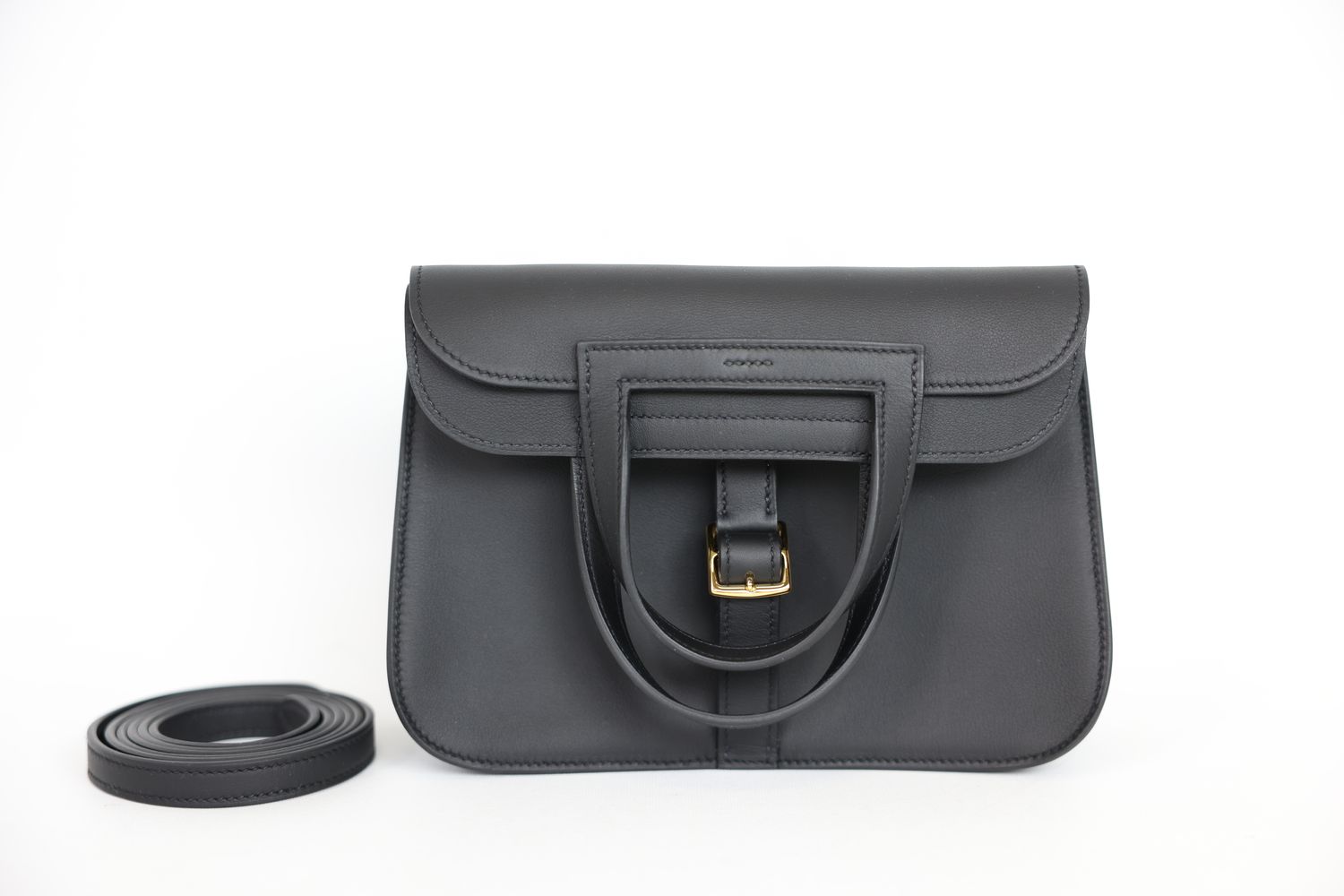 Hermes Halzan 22 Mini Bag, Noir Swift Calfskin and Gold Hardware, K 2025 Stamp, New in Box WA001