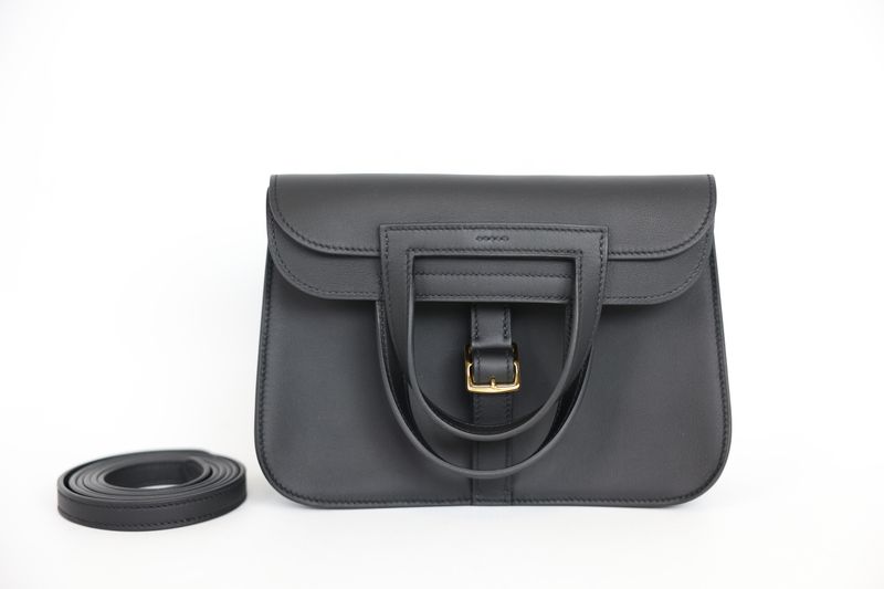 Hermes Halzan 22 Mini Bag, Noir Swift Calfskin and Gold Hardware, K 2025 Stamp, New in Box WA001