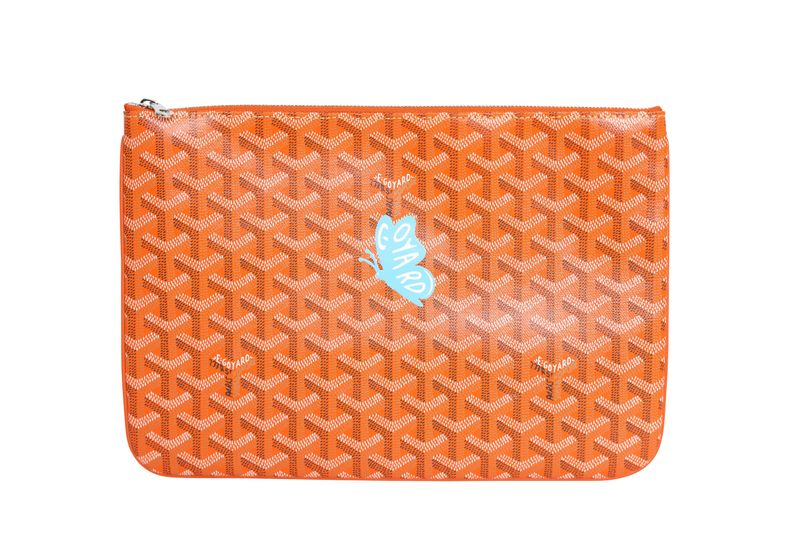 Goyard Senat MM Pouch, Orange  Goyardine Canvas and Chevroches Calfskin with Palladium Hardware, New in Box WA001
