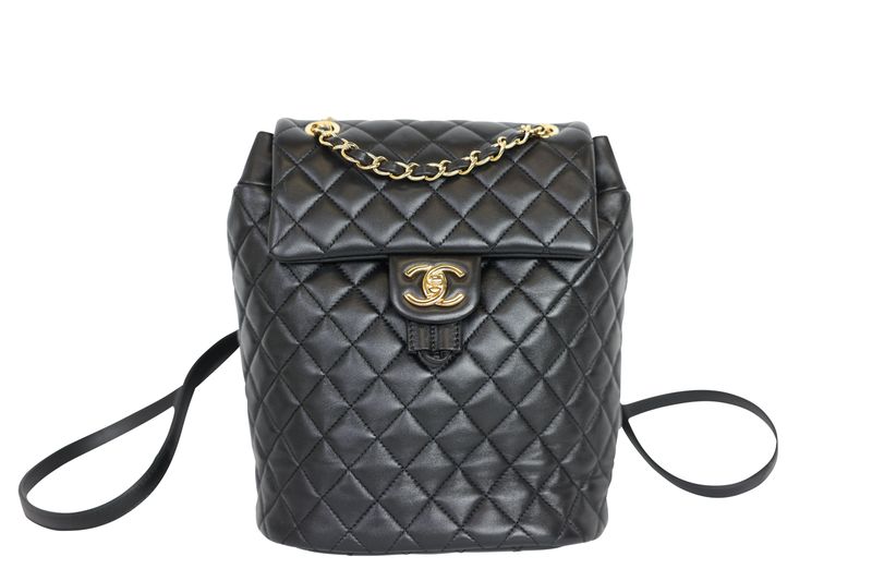 Chanel Urban Spirit Small Backpack, Black Leather and Gold Hardware, Preowned in Box WA001