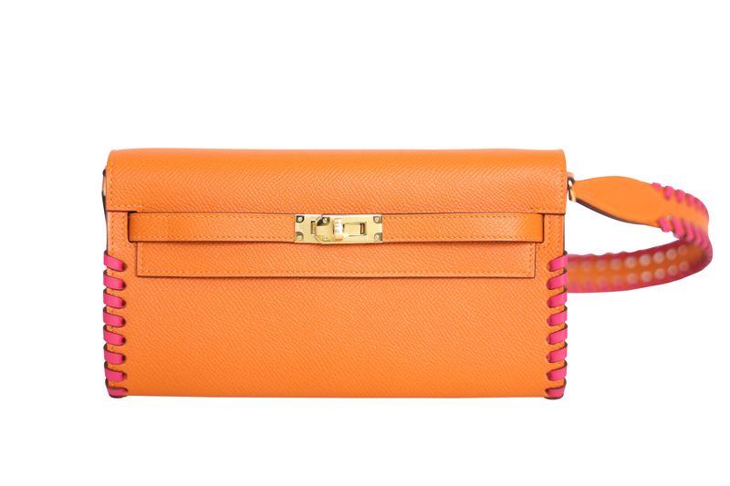 Hermes Kelly To Go Tressage Wallet, Orange Epsom and Gold Hardware, W 2024 Stamp, New in Box WA001