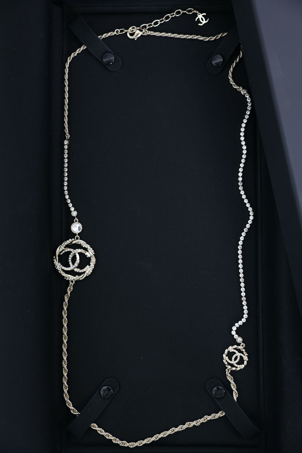 Chanel CC 23B Long Necklace, Gold Finish with Crystals, New in Box WA001