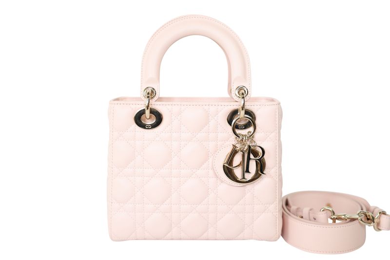 Christian Dior Lady Dior Small Bag, Light Pink Cannage Lambskin Leather and Gold Hardware, Preowned in Box WA001