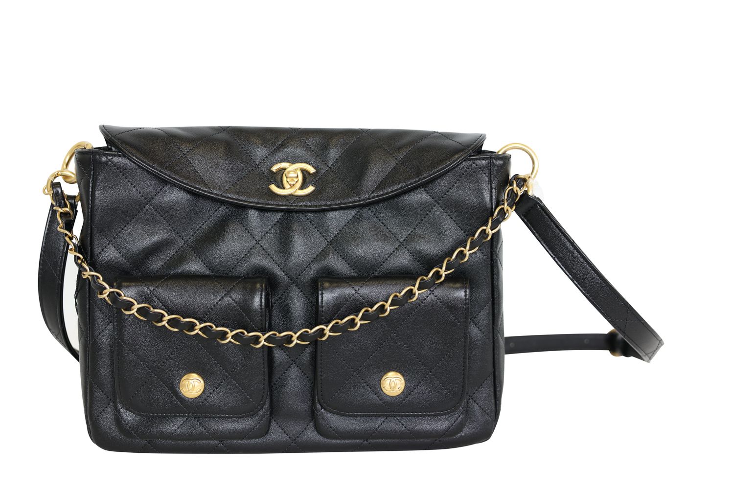 Chanel 24P Hobo Large Bag, Black Calfskin and Gold Hardware, New in Box WA001