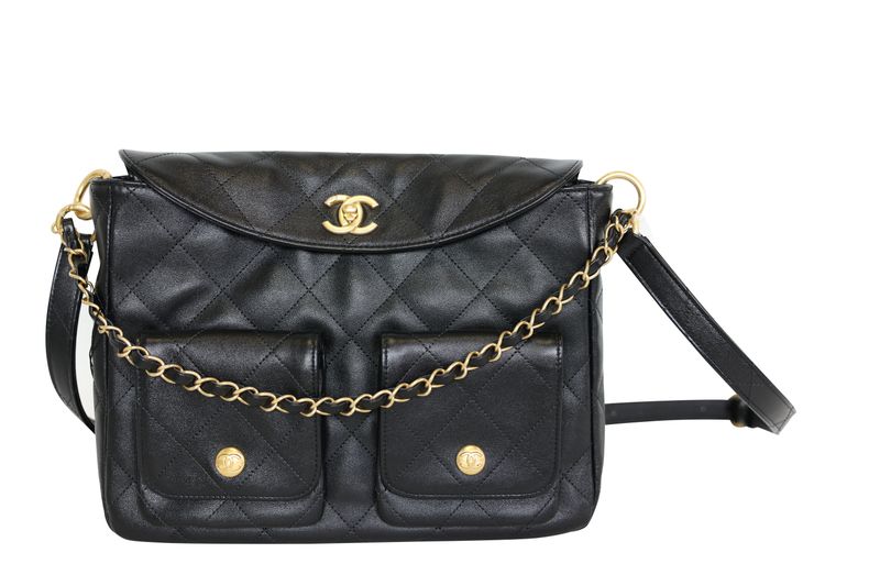 Chanel 24P Hobo Large Bag, Black Calfskin and Gold Hardware, New in Box WA001