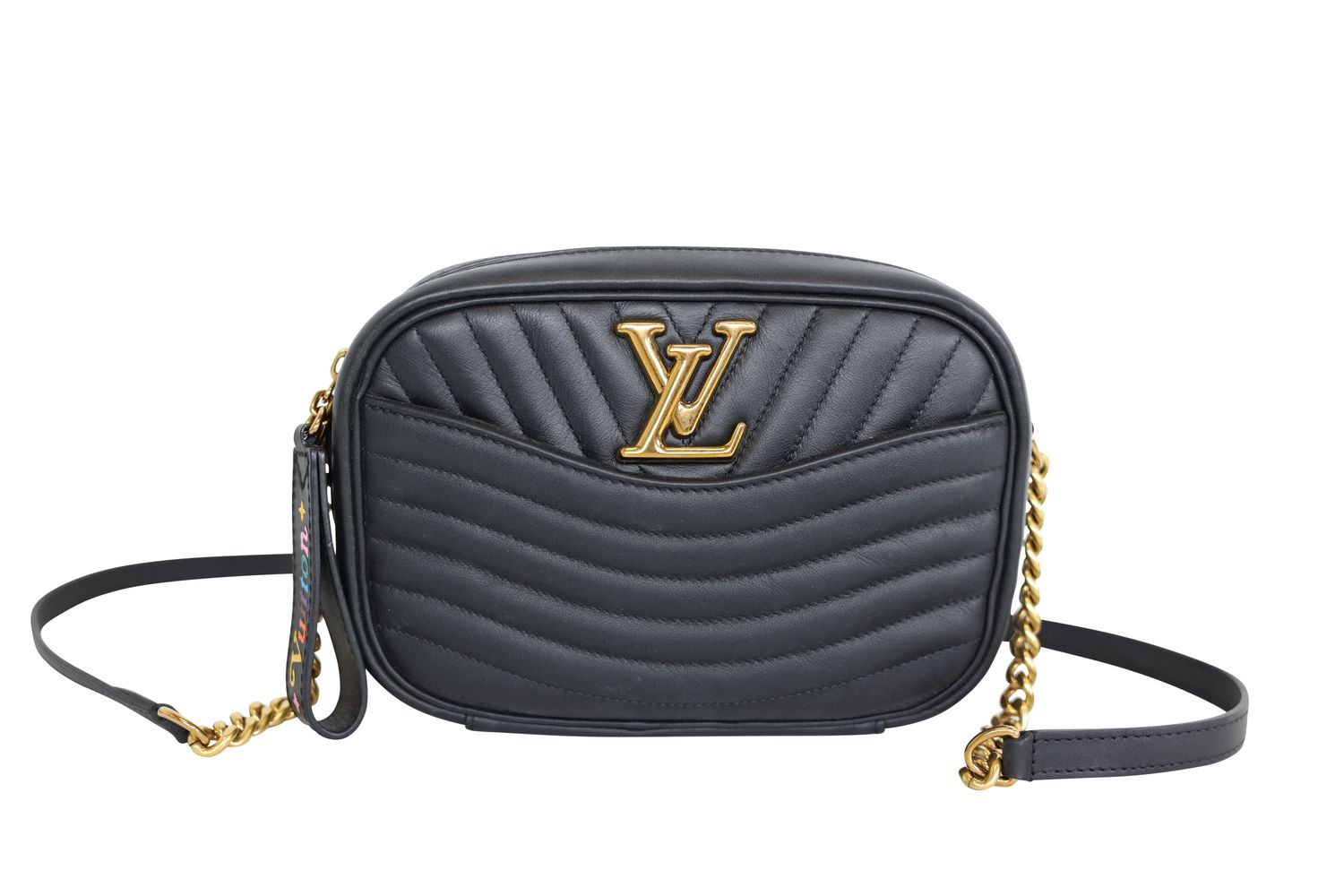 Louis Vuitton New Wave Camera Bag, Black Leather and Gold Hardware, Preowned in Box WA001