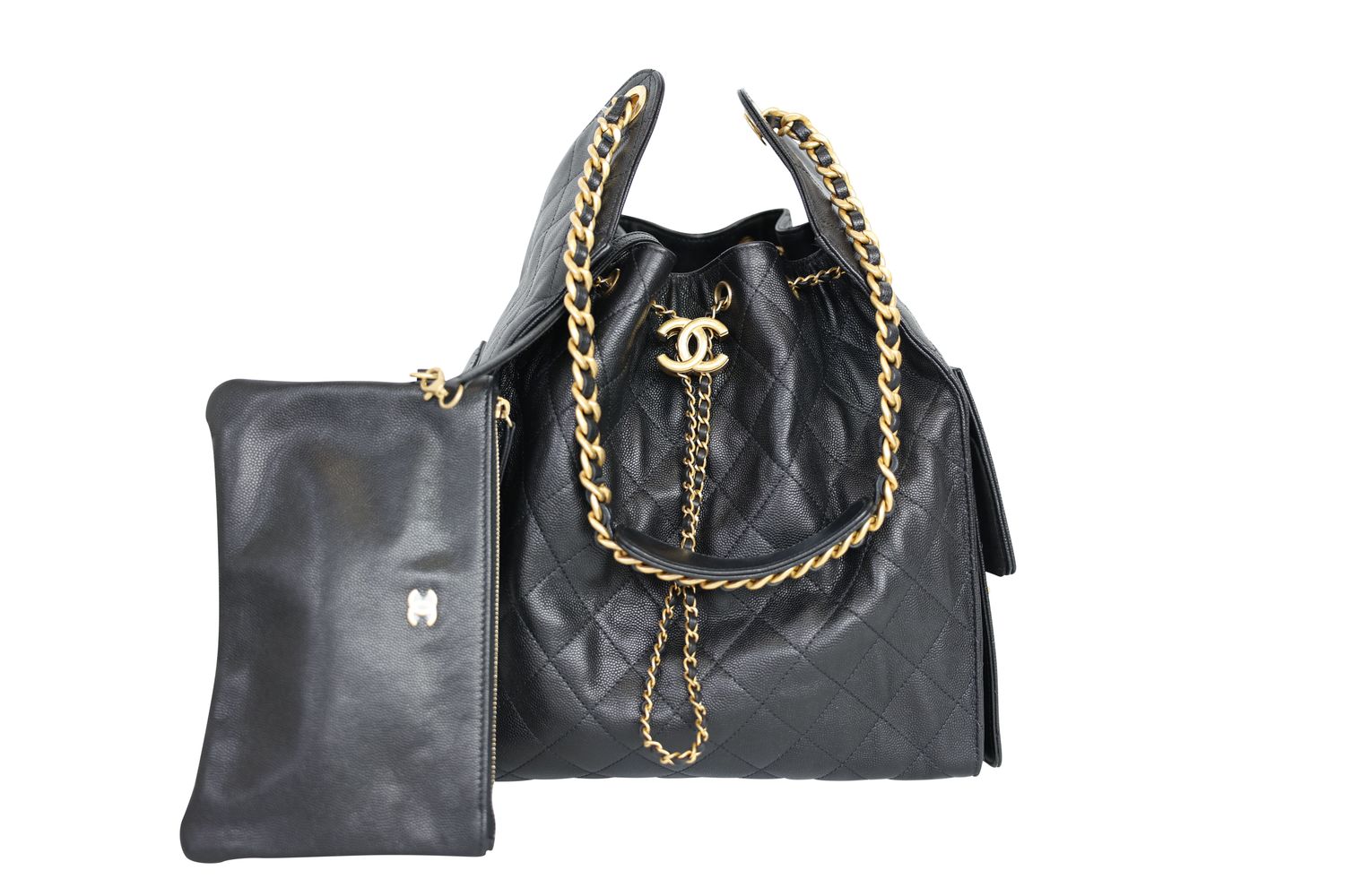 Chanel 25 Medium Bag, Black Quilted Caviar and Gold Hardware, Preowned in Dustbag WA001