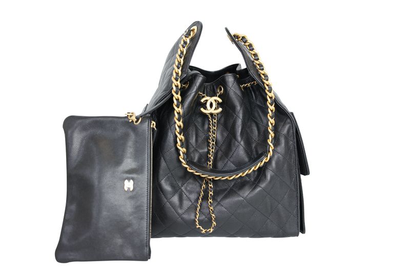 Chanel 25 Medium Bag, Black Quilted Caviar and Gold Hardware, Preowned in Dustbag WA001