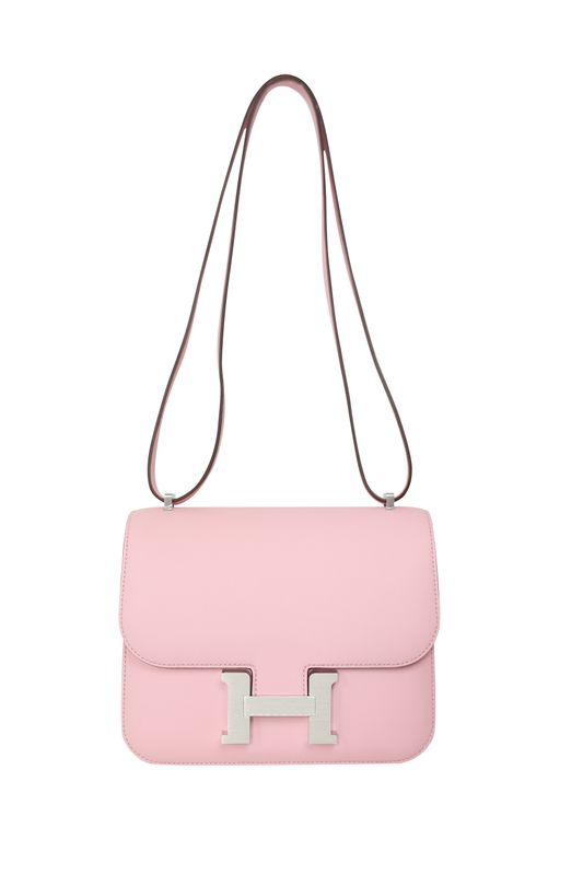 Hermes Constance 18 Bag, Pink Rose Sakura Swift Leather and Palladium Hardware, K 2025 Stamp, New in Box WA001