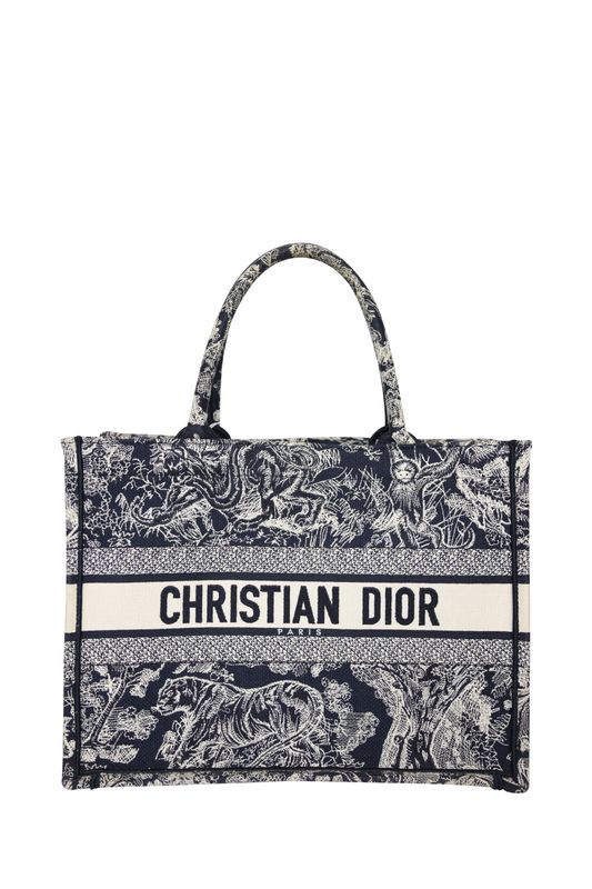 Christian Dior Book Tote Medium Bag, Blue and White Toile de Jouy Sauvage Canvas, Preowned in Dustbag WA001