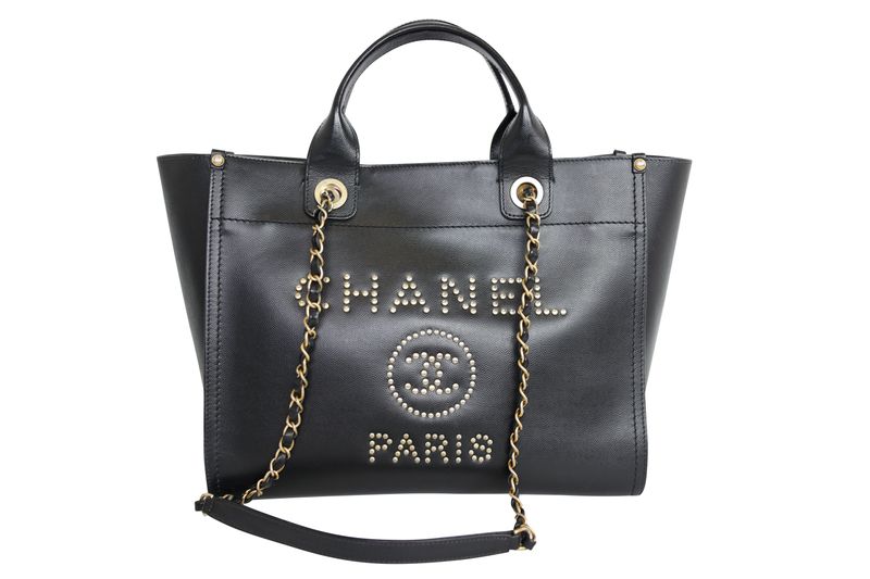 Chanel Deauville Small Tote, Black Caviar Leather and Gold Hardware, Preowned in Dustbag WA001