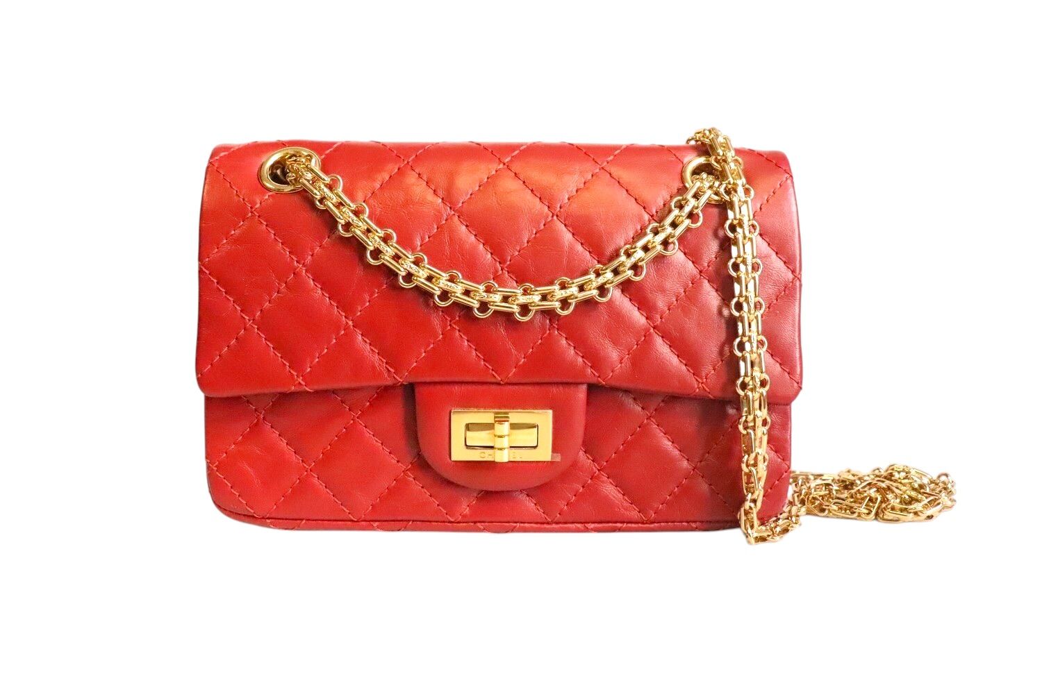 Chanel Reissue Mini, Red Distressed Calfskin Leather, Gold Hardware, Preowned in Box MA001