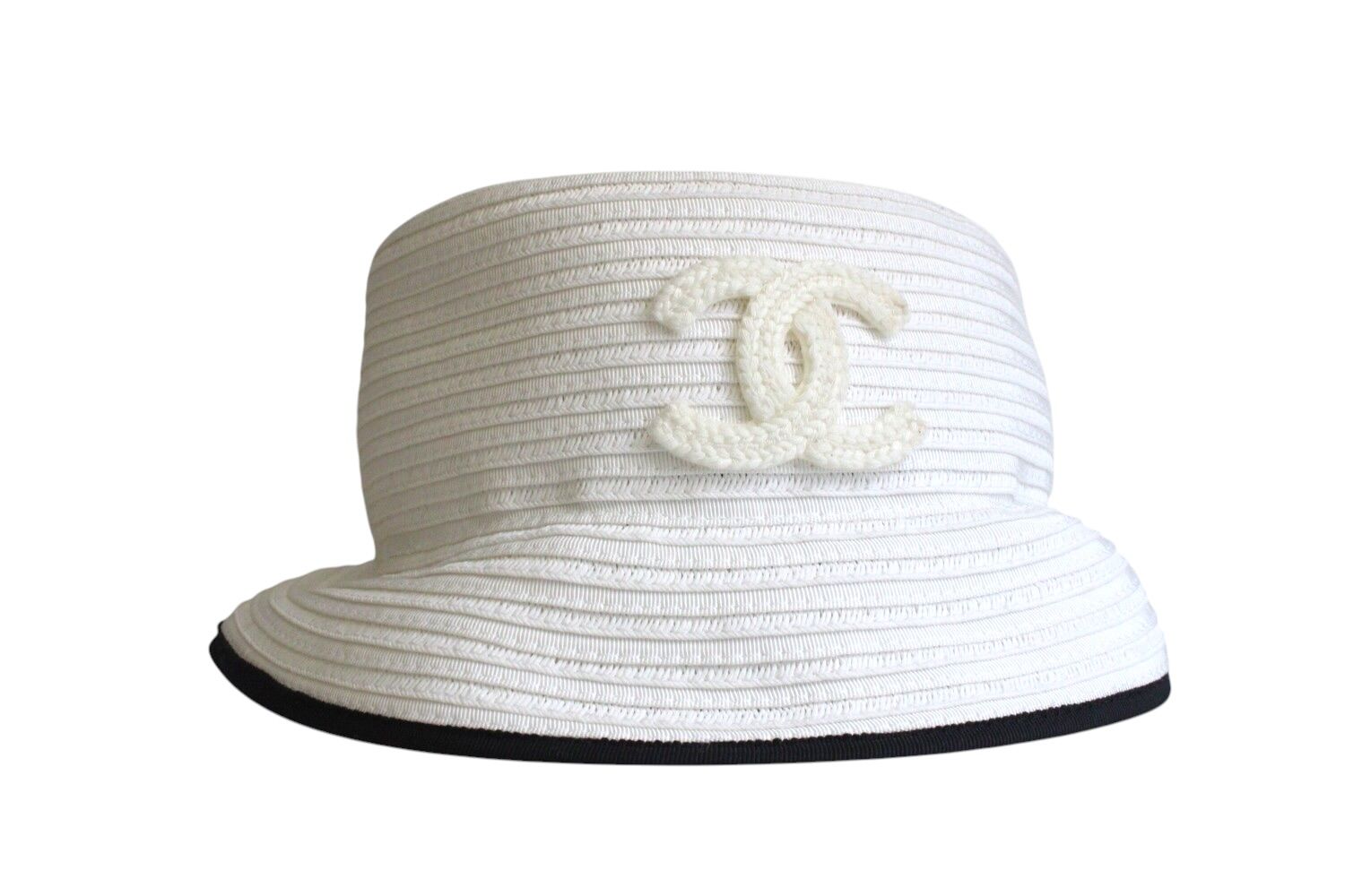 Chanel Hat, White Raffia, Small, New MA001
