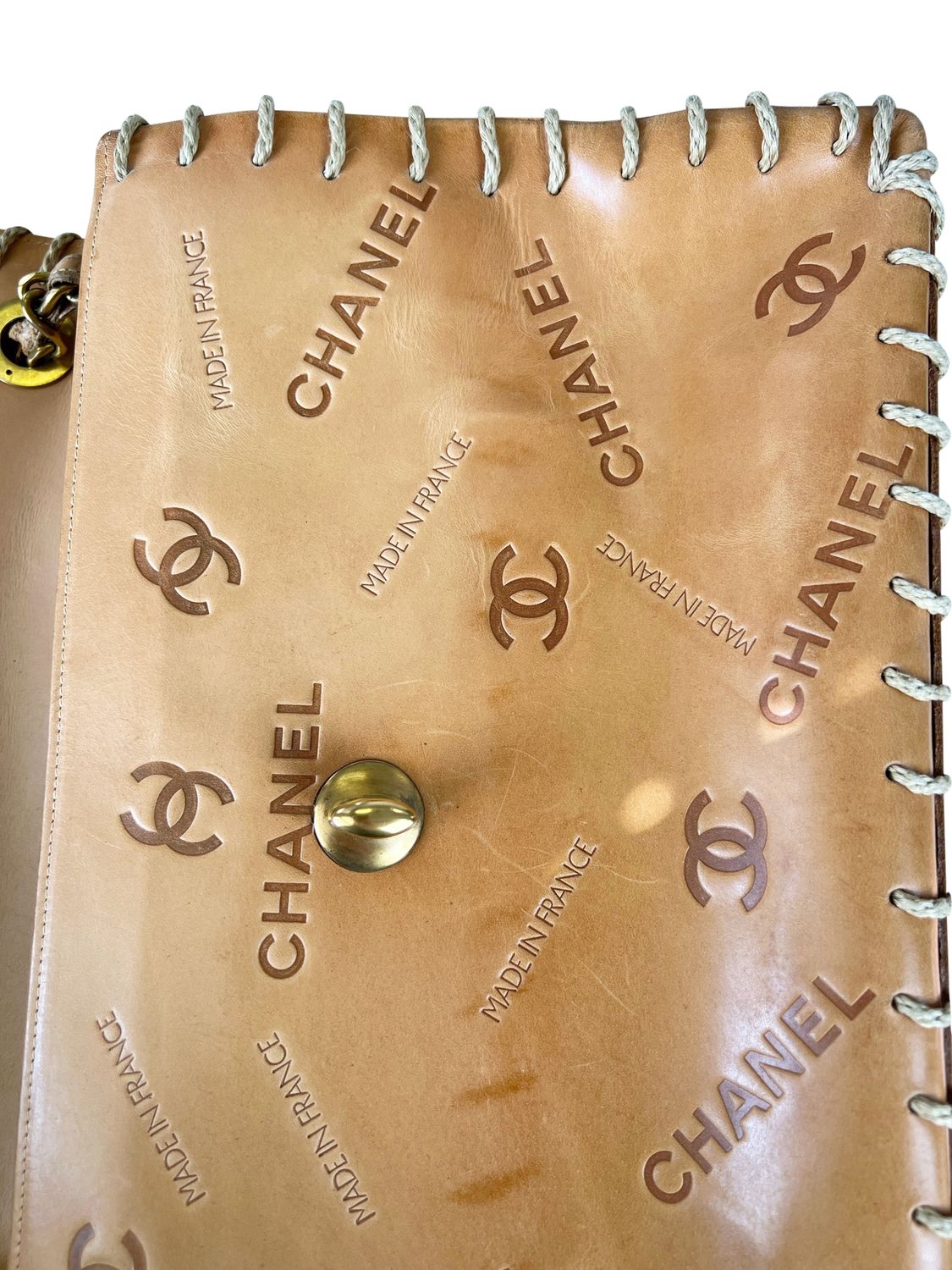 Chanel Vintage Whipstitch Flap, Brown Embossed with Gold Hardware