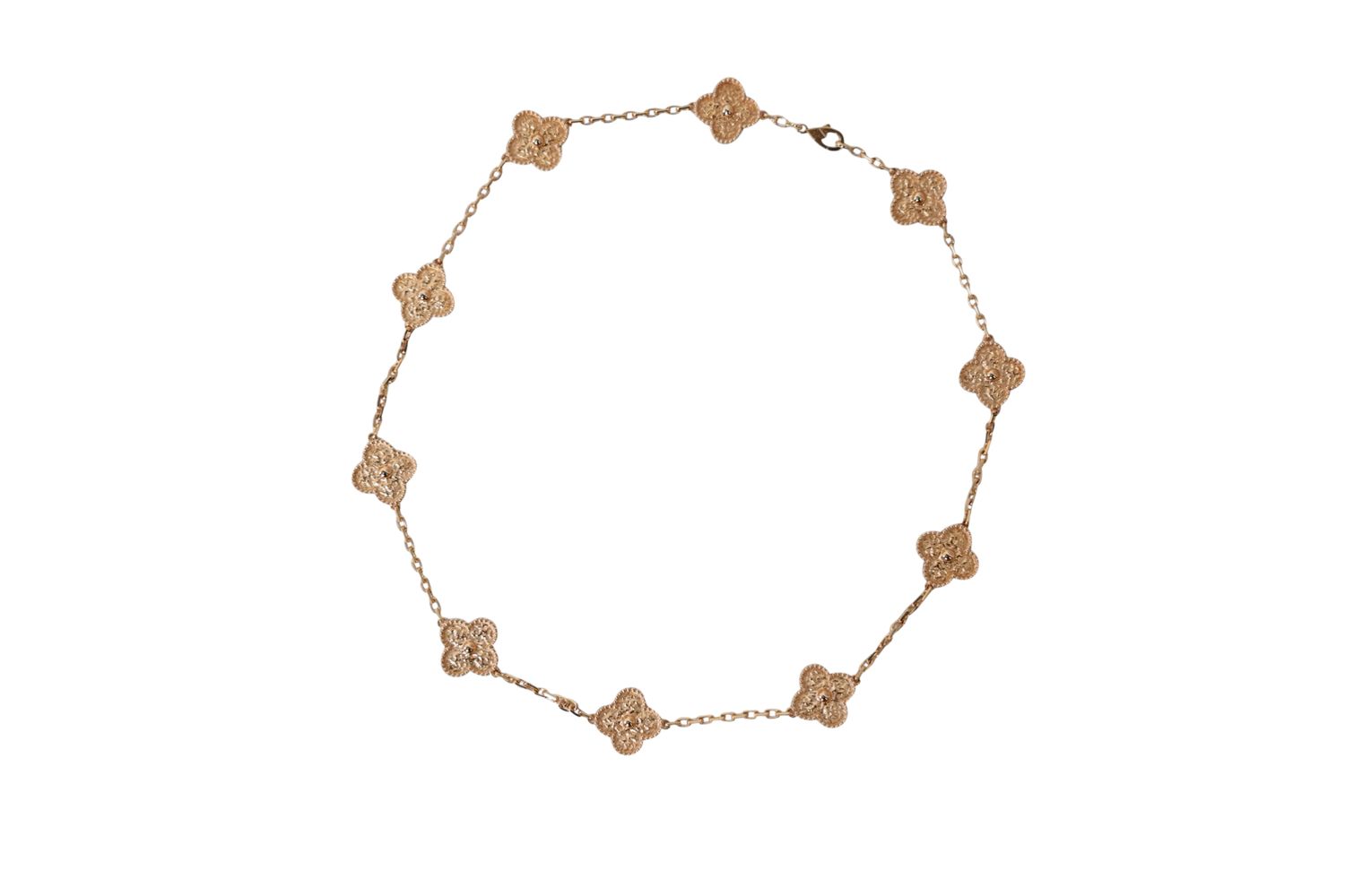 Van Cleef &amp; Arpels Necklace, Hammered Rose Gold 10 Motif, Preowned In Box MA001