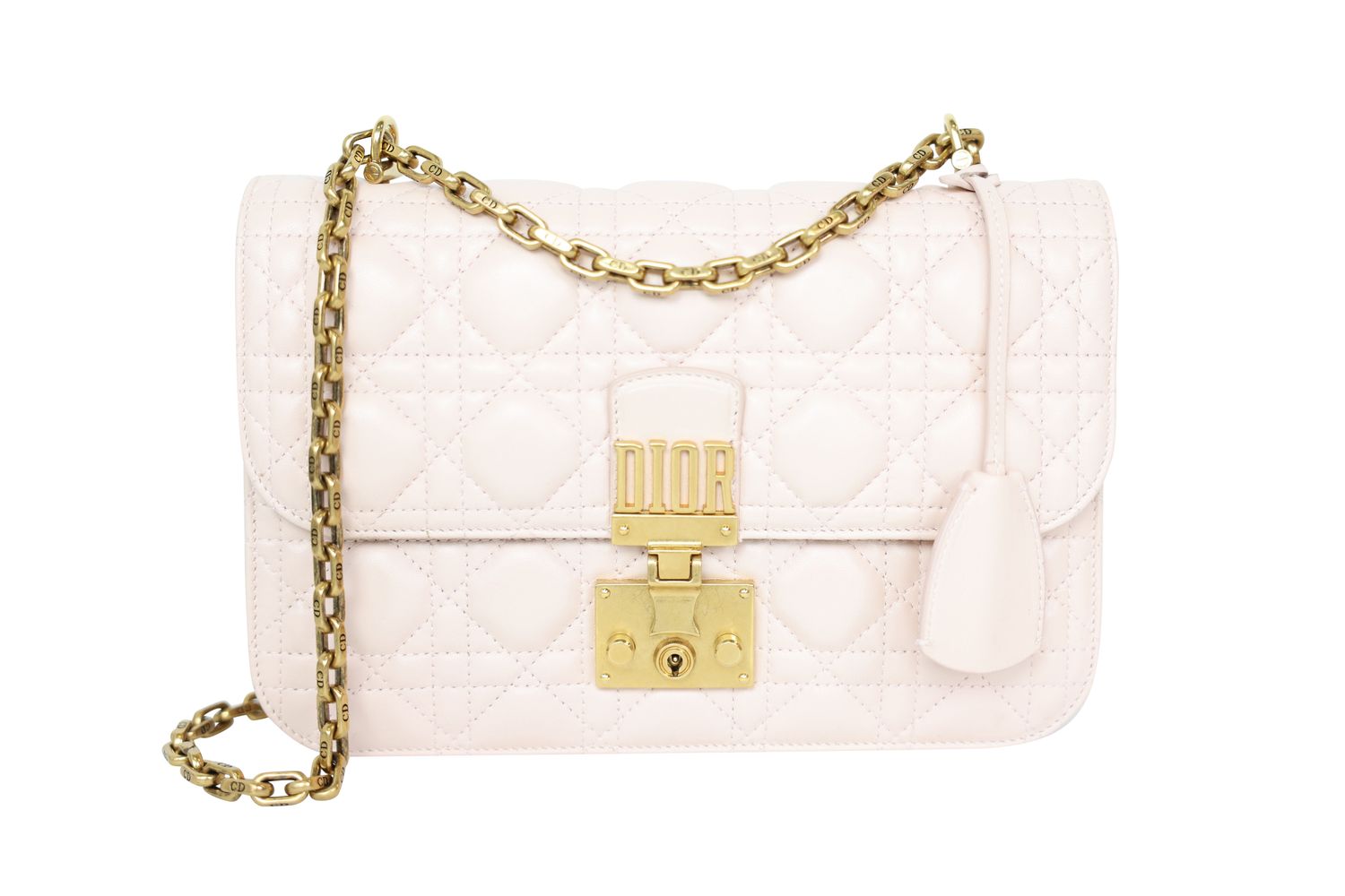 Christian Dior Dioraddict Flap Bag, Blush Cannage Lambskin Leather With Gold Hardware, Preowned In Dustbag WA001