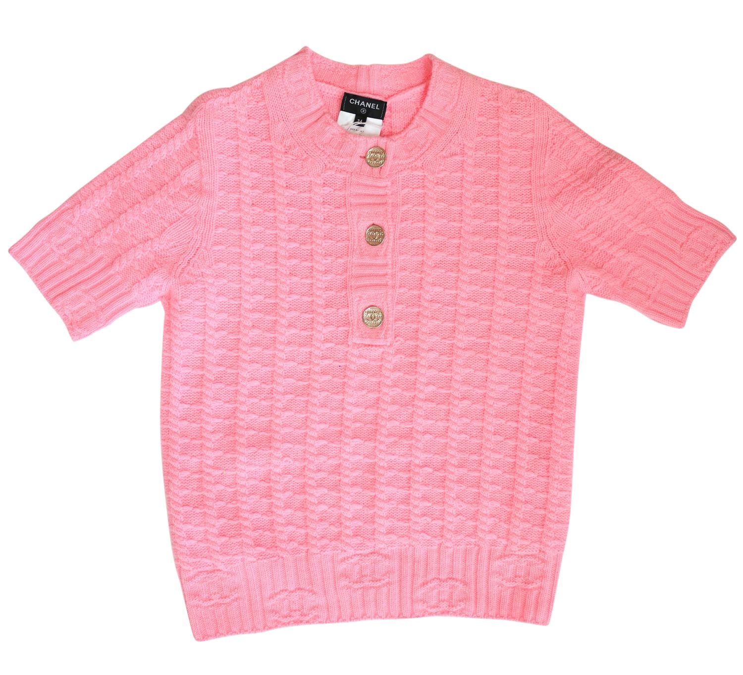 Chanel Clothes 23B Knit Top Shirt Size 34, Pink Cashmere Wool Blend, New WA001