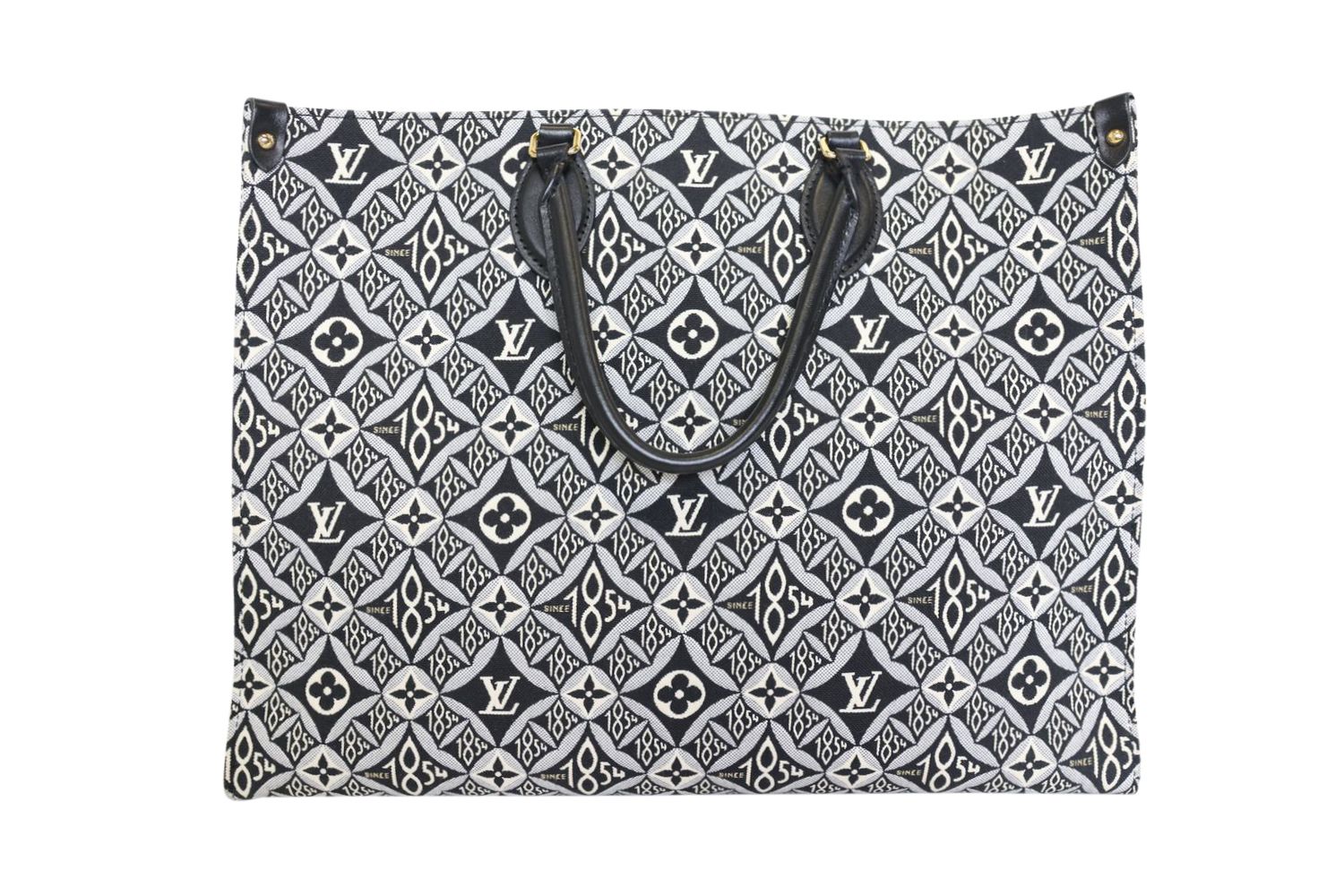 Louis Vuitton OnTheGo GM, Black and Gray Monogram Jacquard 1854  and Leather with Gold Hardware, Preowned in Box WA001