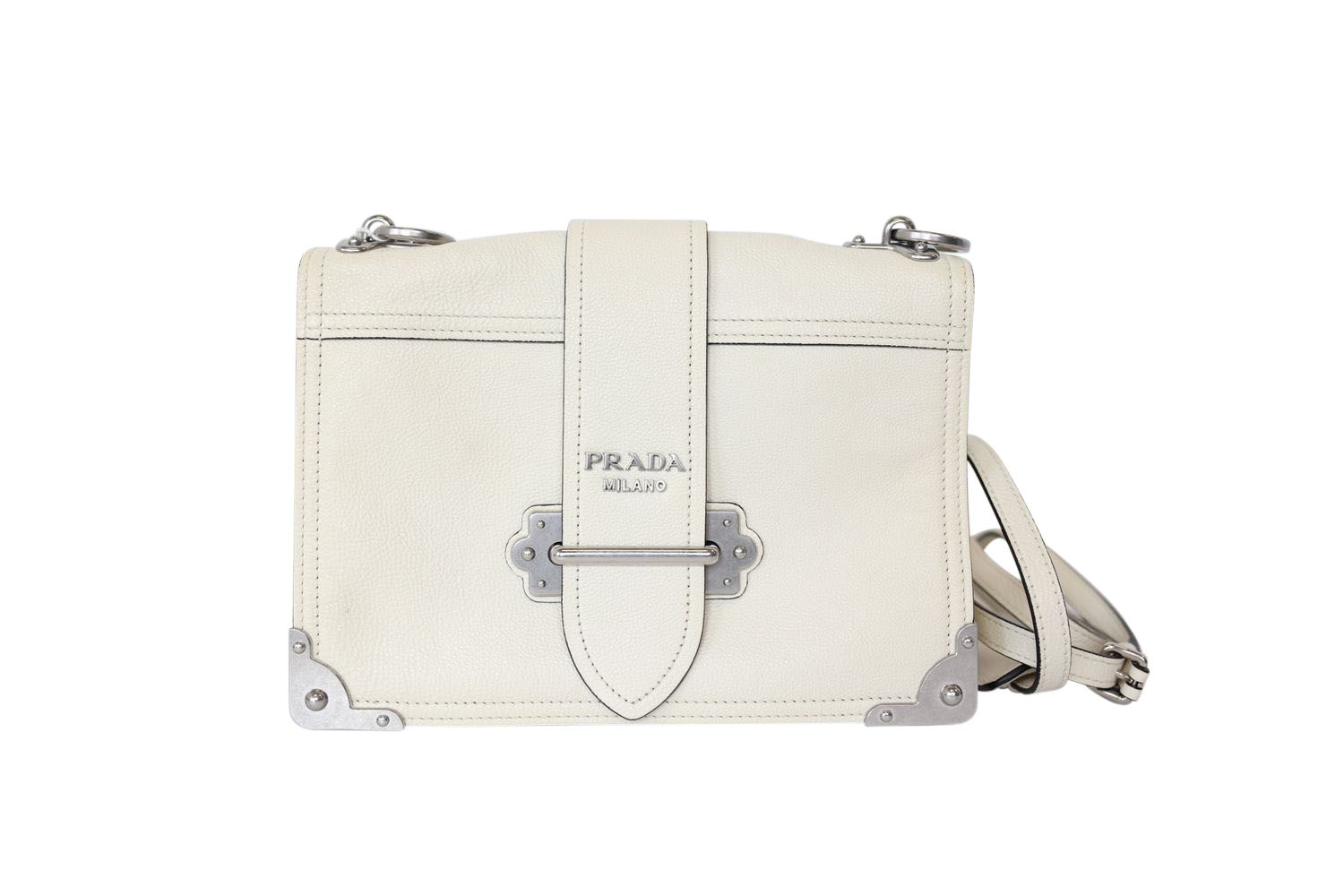 Prada Cahier Small, White Leather with Silver Hardware, Preowned in Dustbag WA001