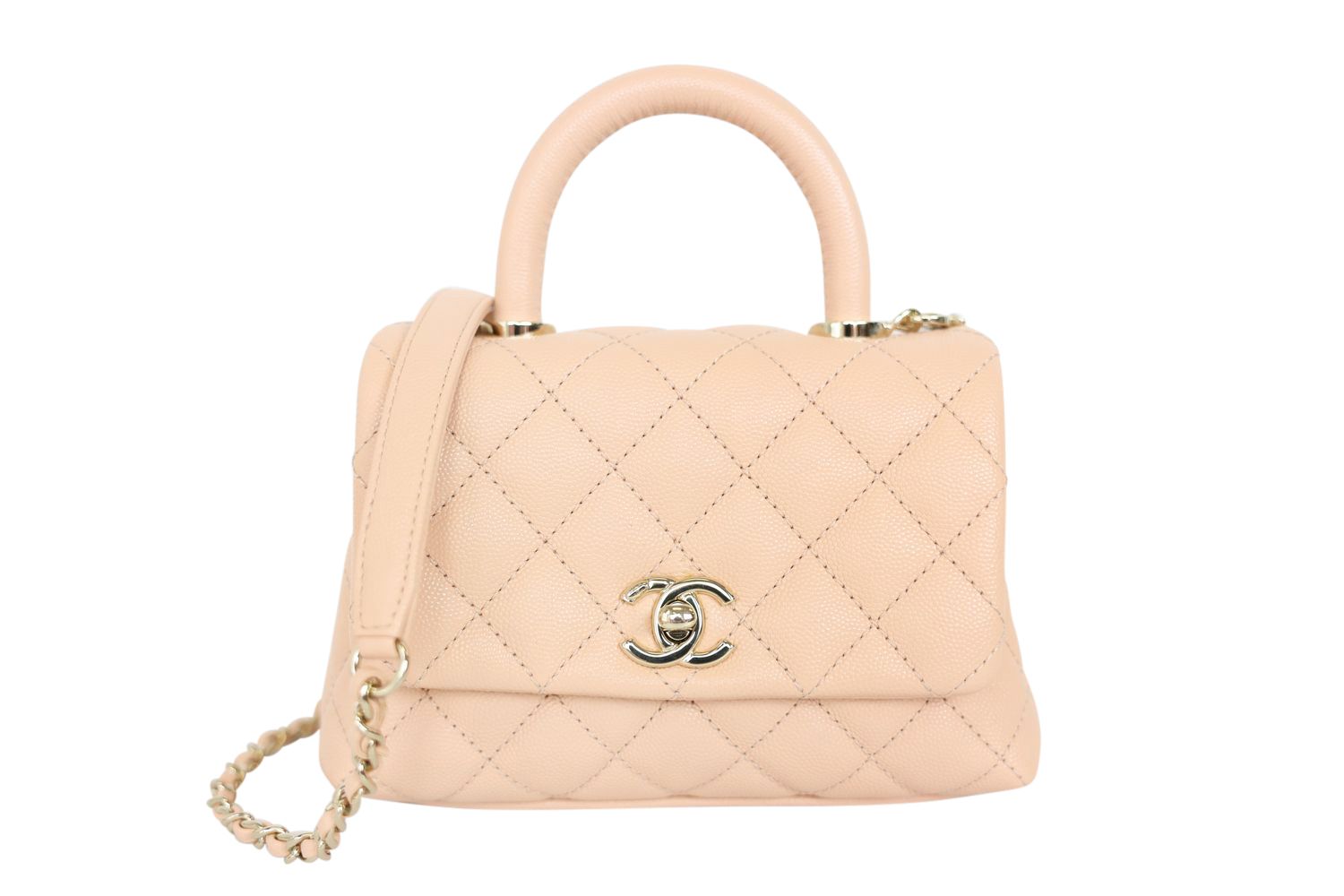 Chanel Coco Handle Mini, Beige Pink Caviar with Gold Hardware, Preowned in Box WA001