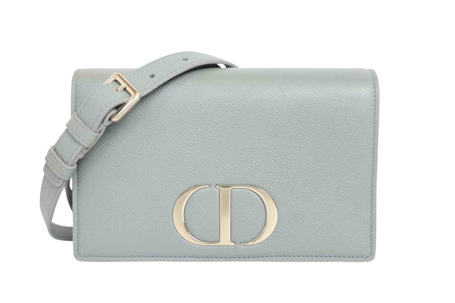 Christian Dior 30 Montaigne 2 in 1 Pouch, Gray Grained Calfskin with Gold Hardware, Preowned in Box WA001