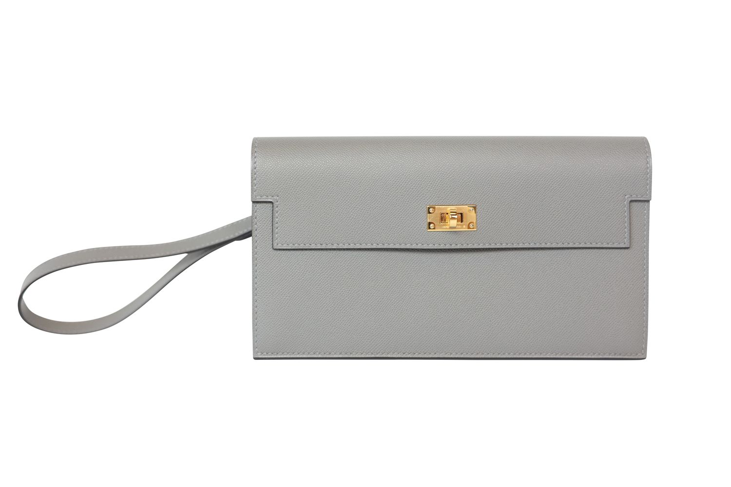 Hermes Kelly Pocket Long Wallet Wristlet, Gris Meyer Madame Leather with Gold Hardware W 2024, New in Box WA001