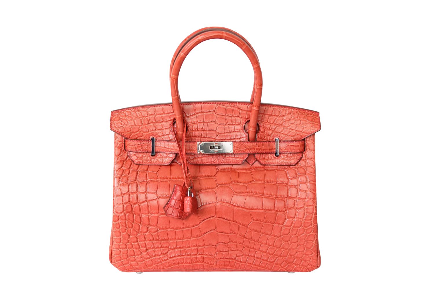 Hermes Birkin 30, Red Vermillion Matte Croc with Palladium Hardware, R in Square 2014 Stamp, Preowned in Box WA001