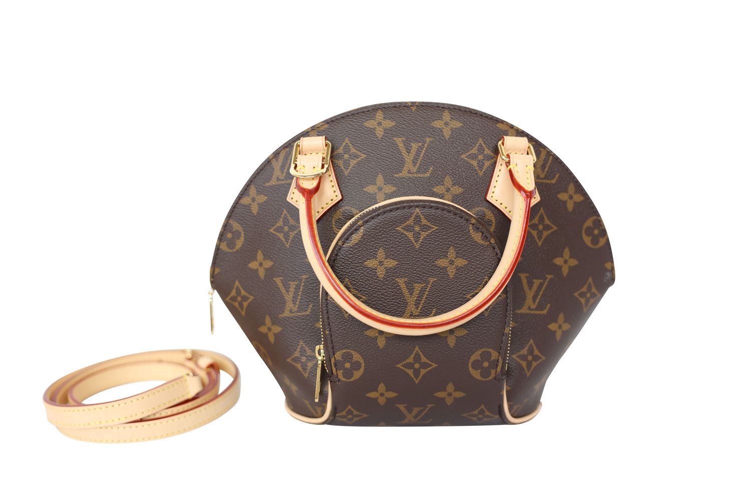 Louis Vuitton Ellipse PM, Monogram Canvas and Natural Cowhide with Gold Hardware, New in Box WA001