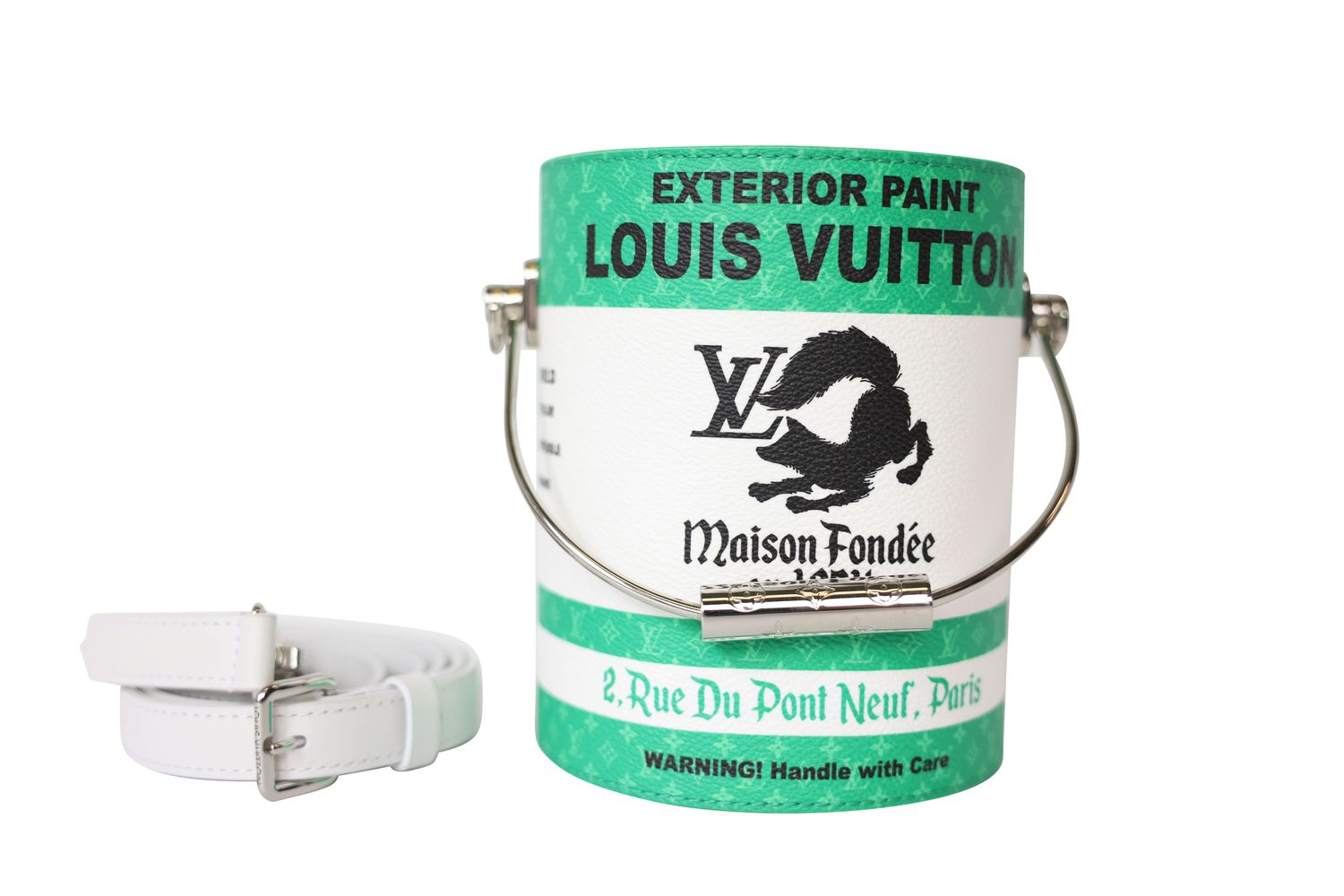 Louis Vuitton LV Paint Can Bag, Green Monogram Canvas and White Leather with Silver Hardware, Preowned in Box WA001
