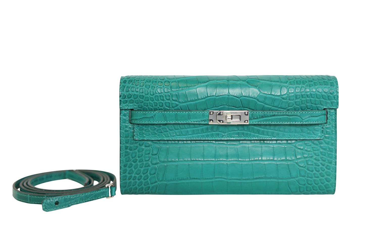 Hermes Kelly Classique To Go Wallet, Green Malachite Matte Crocodile and Palladium Hardware, W 2024 Stamp, New in Box MA001