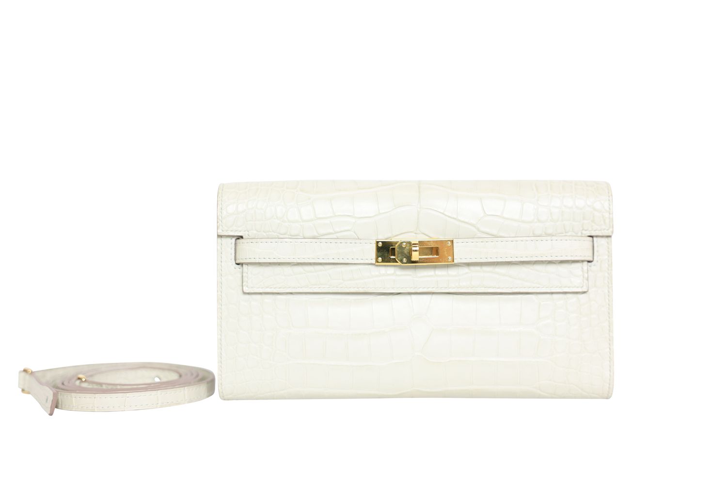 Hermes Kelly Classique to Go Wallet, Beton Light Gray Matte Crocodile with Gold Hardware, K 2025 Stamp, Preowned in Box WA001