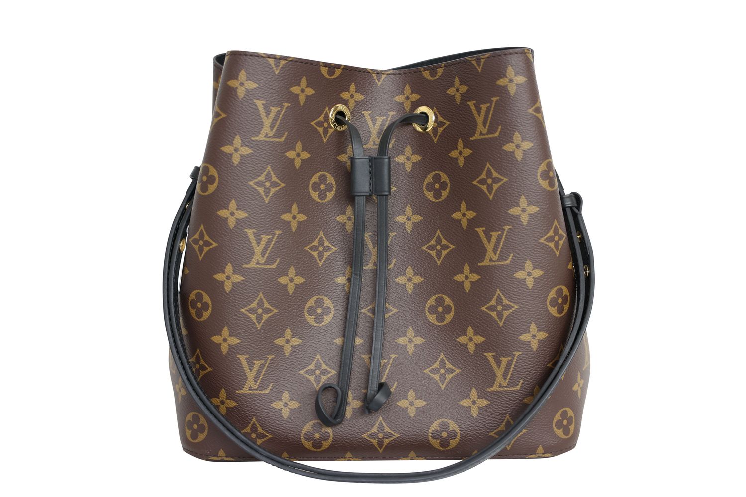 Louis Vuitton NeoNoe MM Bucket Bag, Monogram Canvas and Black Cowhide with Gold Hardware, Preowned in Box WA001