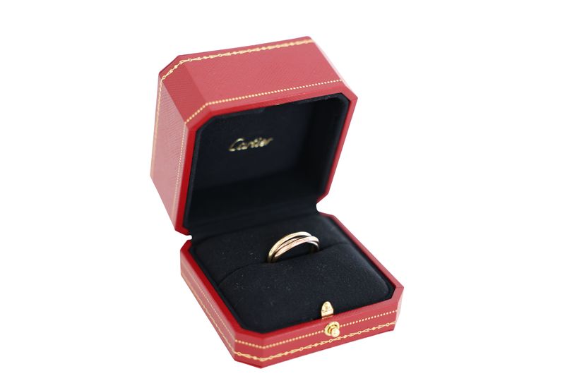 Cartier Trinity Ring Small Model, 18k Yellow, White and Rose Gold, Size 58, Preowned in Box WA001
