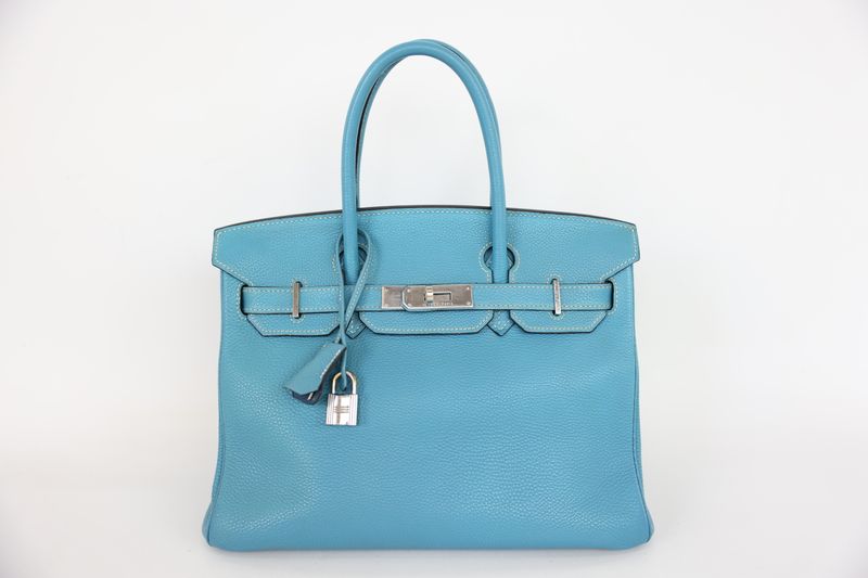 Hermes Birkin 30 Handbag, Blue Jean Togo Leather and Palladium Hardware, 2005, Preowned in Dustbag WA001