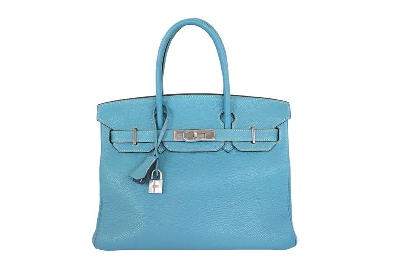 Hermes Birkin 30 Handbag, Blue Jean Togo Leather and Palladium Hardware, 2005, Preowned in Dustbag WA001