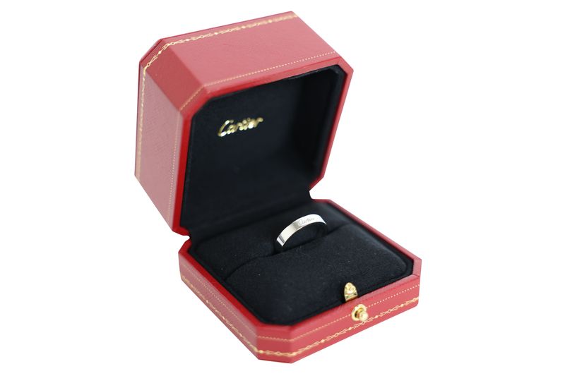 Cartier C de Cartier Wedding Band Ring, 18k White Gold, Size 59, New in Box WA001