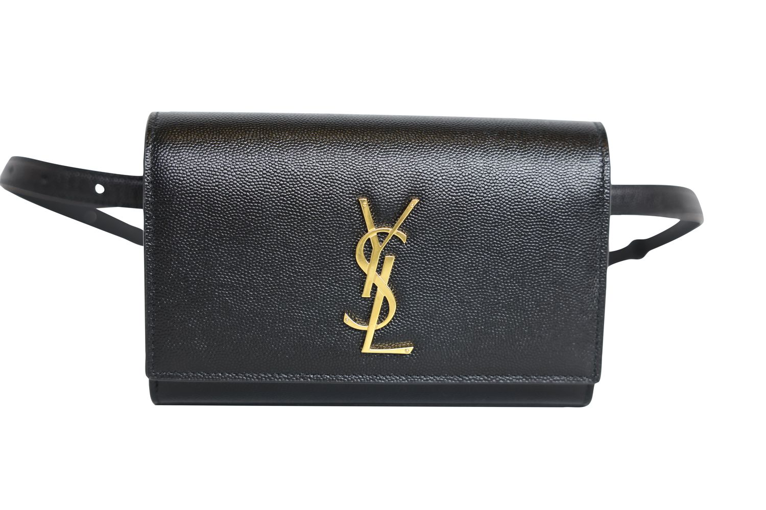 Saint Laurent YSL Kate Belt Bag, Black Grain de Poudre Leather and Gold Hardware, New in Box WA001